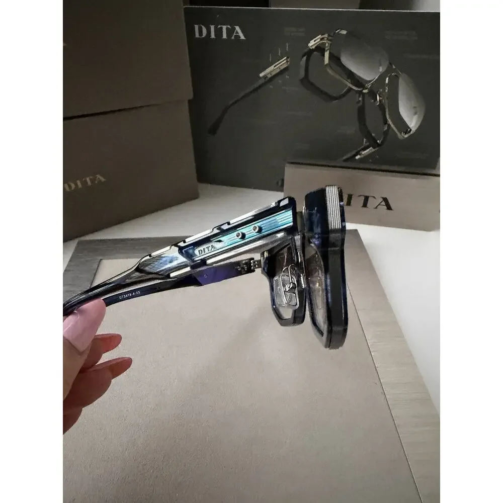 DITA MACH NINE DTS 478 03 Blue Swirl - Antique Silver Grey Sunglasses AUTHENTIC